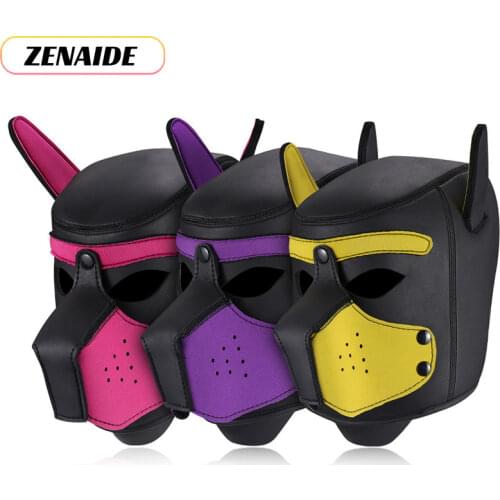 10 Color Sexy Cosplay Role Play Dog Full Head Mask Soft Padded Latex Rubber Puppy BDSM Bondage Hood Sex Toys for Women