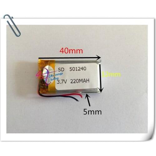 10 pcs 3.7V 220mAh 501240 Lithium Polymer Li-Po Rechargeable Battery For Mp3 MP4 MP5 GPS PSP headphone headset Bluetooth