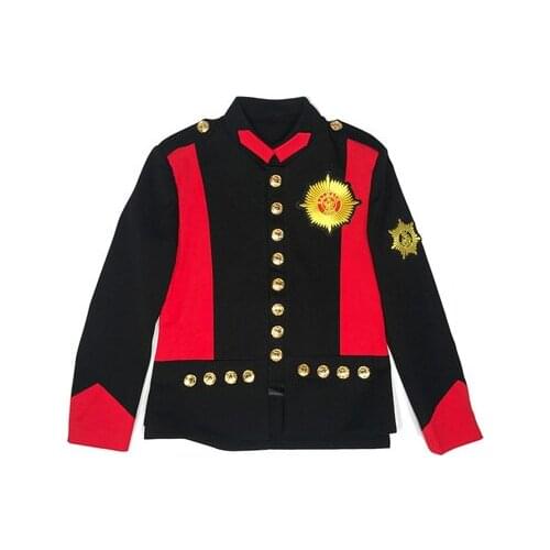 100%real mens luxury golden embroidery badge red and black patchwork slim jacket/fashion model tuxedo jacket/ASIA SIZE