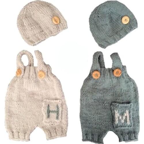 2pcs/Set Newborn Photography Props Handmade Infant Outfits Baby Crochet Knit Hat P31B