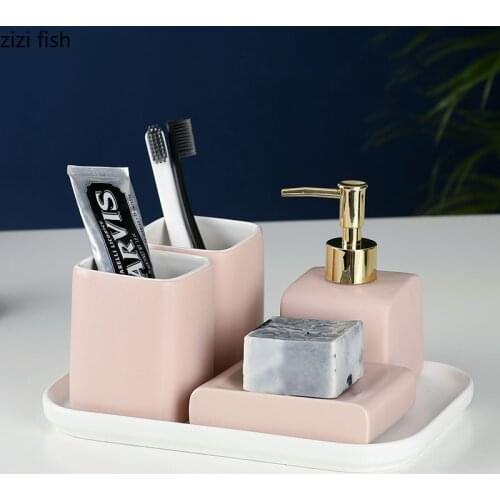 4pcs/set Colorful Ceramic Bathroom Accessories Set Toothbrush Holder Toothpaste Dispenser Bath Lotion Bottle Mouth Cup Soap Dish