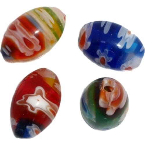 50Pcs Mixed Flower Glass Lampwork Oval Spacer Beads