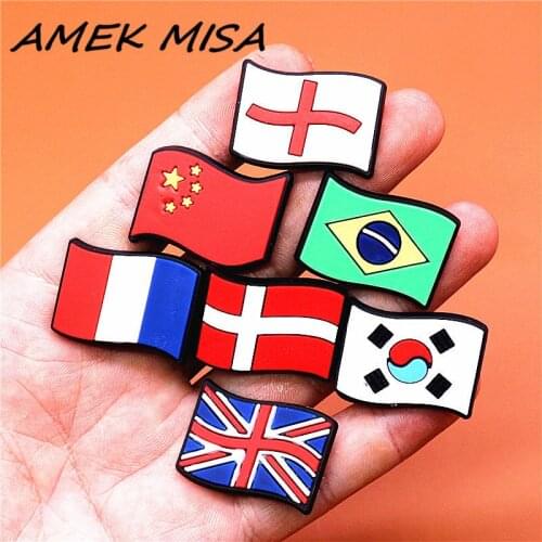 FreeShipping Crock Charms Accessories PVC Shoe Croc Buttons Sandals Charm Decoration Brazil Korea Britain Switzerland Flag U218
