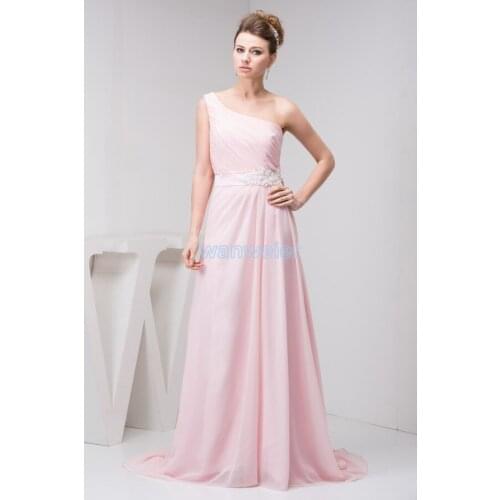 Free shipping 2016 new design one shoulder appliques formale brides maid custom size/color long pink chiffon Bridesmaid Dresses