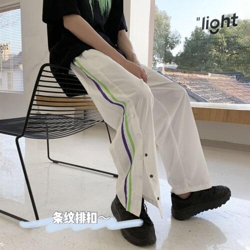 Korean Hip Hop Mens Casual Oversize Zipper Pants Woman Loose Stripe Kpop Pants 2021 Fashion Male Streetwear Clothing