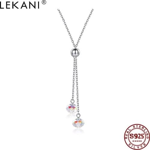 LEKANI 925 Sterling Silver Pendant Necklace For Women The White Circle Austria Crystal Necklaces Wedding Fine Jewelry On Sale