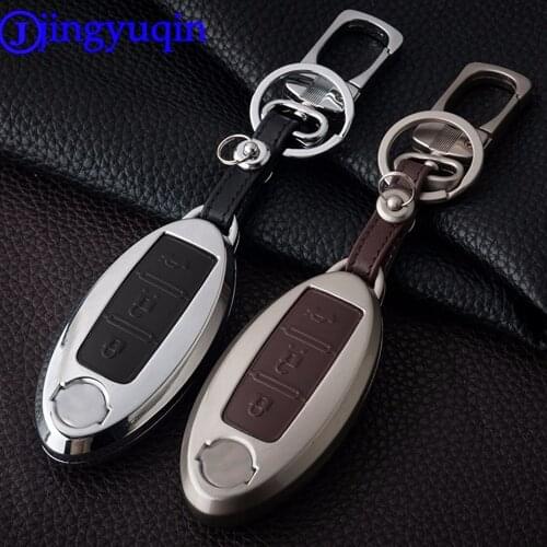 Jingyuqin Remote 3 Buttons Zinc Alloy+Leather Key Cover Case For Nissan Teana X-Trail Qashqai Note Livina Sylphy Tiida Sunny Mu