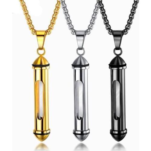 Stainless Steel Black Gold Cremation Urn Glass Pendant Necklace Ash Urn Jewelry Gift For Him with Chain