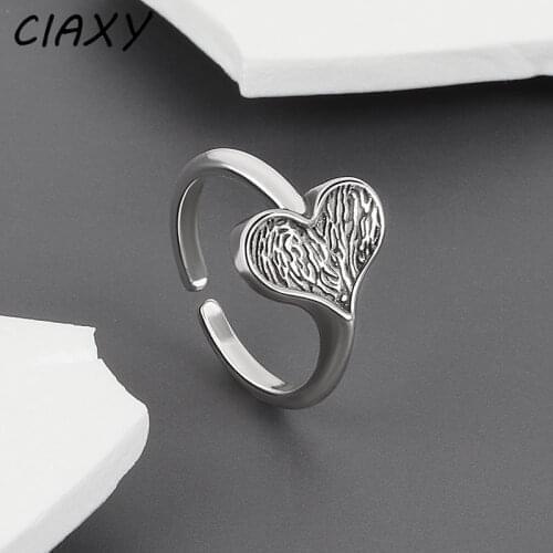 CIAXY 925 Sterling Silver Brushed Peach Heart Love Rings for Lady Personality Retro Love Open Ring Thai Silver Jewelry Wholesale