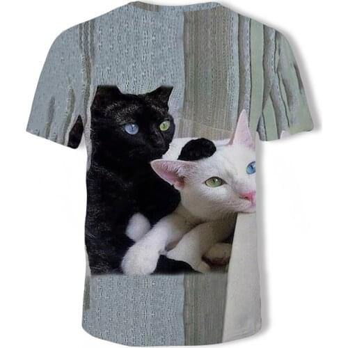 2021 animal cat T-shirt summer 3D printing cat short-sleeved boy and girl fashion casual round neck T-shirt breathable and cute