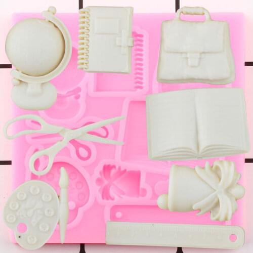 Learning Tools Cake Border Fondant Mold Globe Book Scissors Schoolbag Ruler Silicone Molds Candy Chocolate Cake Decorating Tools