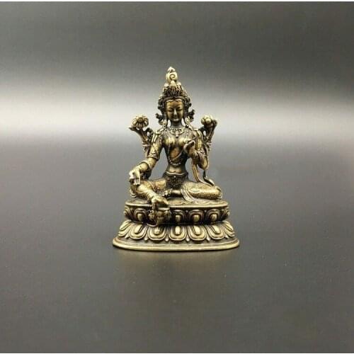 Exquisite Collection Chinese Copper Carved Green Tara Bodhisattva Buddha Statu