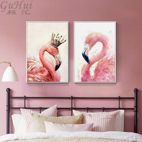 Nordic Pink System Spray Color Flamingo Animal Canvas Painting English Text Girl Bedroom Decoration Poster Wall Picture