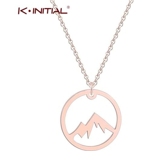 Kinitial Stainless Steel Pendant Necklace Mountain Boho Snowy Mountain Necklaces for Womens Skiers ( Rose Gold)