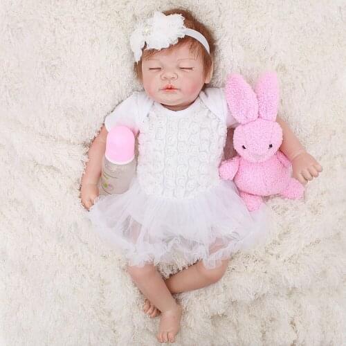 Rebor girl doll white dress silicone baby dolls toys for child gift 20"48cm soft cloth body bebe dolls realista menina bonecas