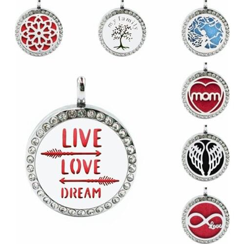 Live love dream mom Rhinestone 25mm Aromatherapy essential oil diffuser Perfume locket fit necklace making 5pads no chain
