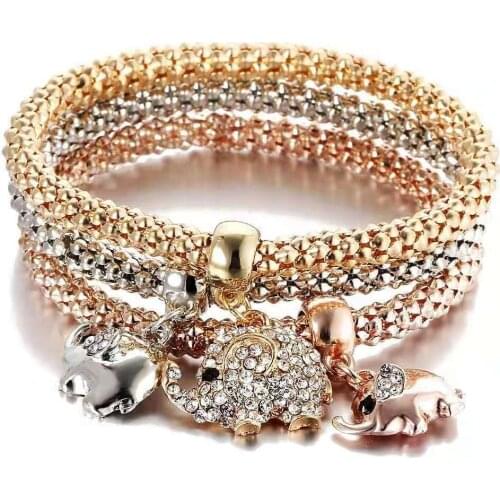 Fashion Personality Popcorn Bracelet Ship Rudder Owl Crown Elephant Tree Three-Color Set Of Bracelet 2021 New Product Party Gift