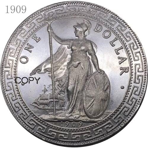 UK 1909 Coin One Dollar Goods from China British Trade Cupronickel Plated Silver Metal Souvenir Gift Collectible Copy Coins