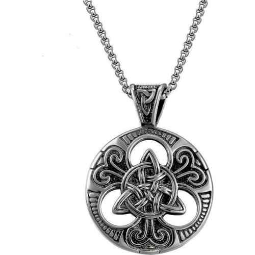 Mens Two-sided Irish Knot Flower Triquetra Pendant Necklace,Stainless Steel Necklace 24" chain wedding party gift