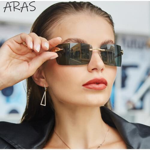 Retro Sunglasses Women Brand Designer Fashion Rectangle Rimless Gradient Men Sun Glasses Shades Cutting Lens Frameles Eyeglasses