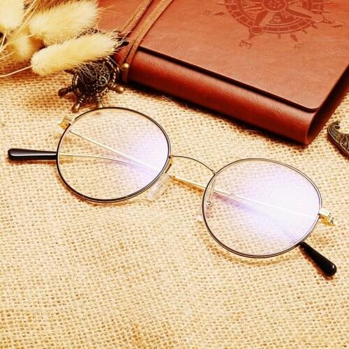 Plain Glasses Frame Eyeglasses Mens Round Retro Alloy Full-Rim Prescription Glasses