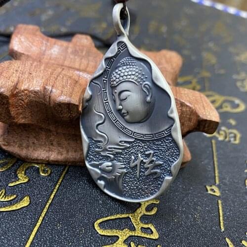 Unisex handmade necklace Nepal Buddhism Moringa beads Buddha pendant necklace ethnic silver jewelry men and women rope chain