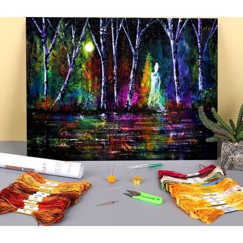 Natural Scenery Midnight Spirit Printed Fabric 11CT Cross Stitch Patterns Embroidery DMC Threads Knitting Promotions