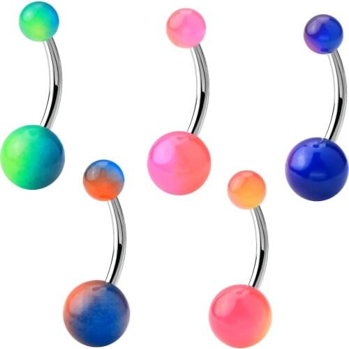 Body Punk 5 pcs/set Belly Piercing Button Rings Steel Rubber Colorful Painted Soft Touch Rainbow Navel Piercing Body Jewelry