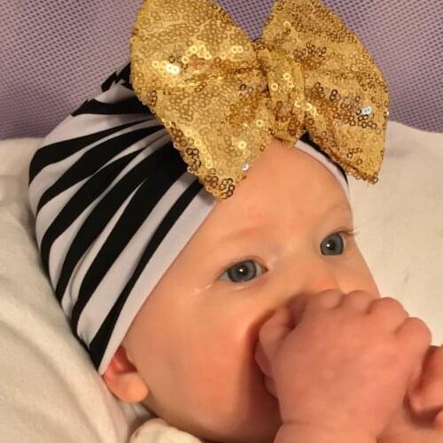 1pcs 2018 New Girls Sparkling Bow Hat Stripe Cotton BeBe Turban Hood Knotted Cap Cotton Cute Bowknot Beanie Indian knot Headwrap