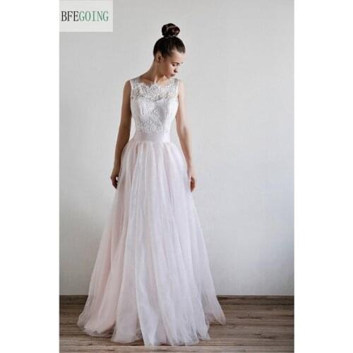 Tulle Lace A-line Floor-Length Wedding dresses Belt Bow Sleeveless Bridal Gown Custom made