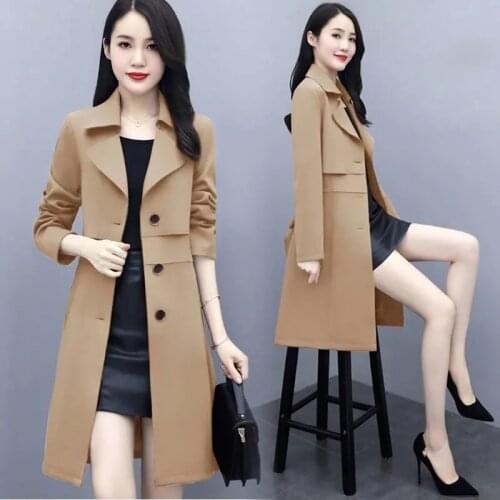 Windbreaker Mid-Length Style 2021 Women Spring Korean Style Strappy Slim-Fitting Jacket Age-Reducing Plus Size Female Top A62