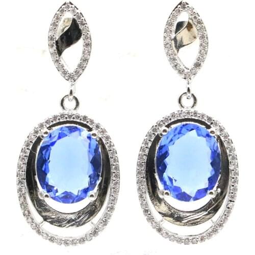 31x8mm Romantic Created Pink Raspberry Rhodolite Garnet Bright Zircon For Women Silver Earrings Wholesale Drop Shipping