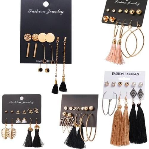 IF YOU Rose Gold Color Long Tassel Stud Earrings Set Fashion Round Irregular Stainless Steel Earrings For Women Jewelry Gift