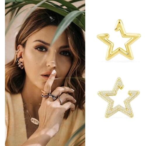 2Pair Womens 29mm Fashion CZ Gold Color clip earrings Ear Cuff