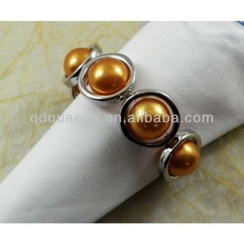 Gold pearl with metal beaded wedding napkin ring qn13030505