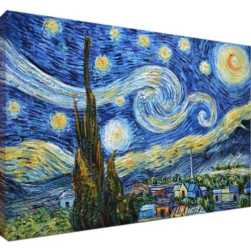 100% Hand Painted 3D Blue Starry Night by Vincent Van Gogh Work Abstract Oil Paintings Modern Home Wall Art for Living Room
