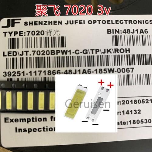 200PCS/Lot Jufei SMD LED 7020 3v 0.7W 240mA Cool white 10000-13000K For TV Backlight Application