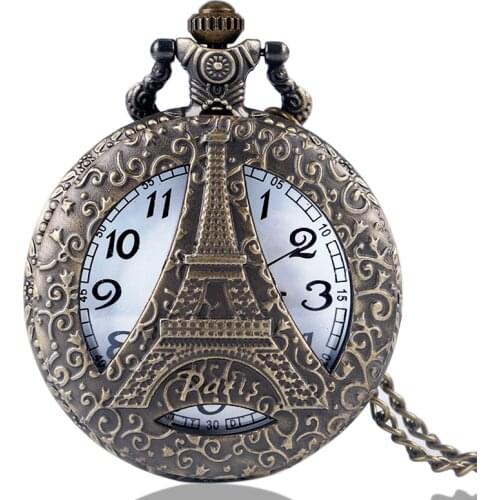 2020 New Arrival Bronze Paris Eiffel Tower Designer Quartz Pocket Watch Casual Fob Time For Men Women Christmas Gift
