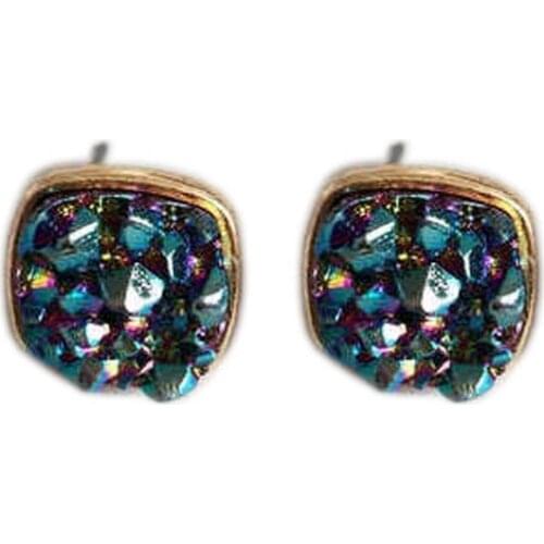 2020 New Multi Colors Mini Square Quartz Drusy Stud Earrings for Women Fashion Druzy Earrings Trending Jewelry Wholesale E2298