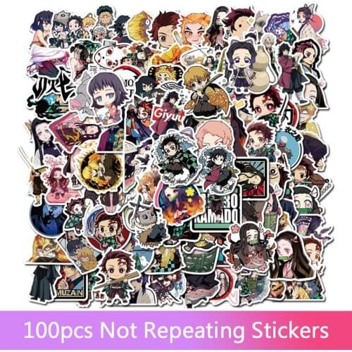 50/100pcs Anime Demon Slayer Kimetsu No Yaiba Sticker Waterproof PVC Skateboard Luggage Motorcycle Guitar Kid Boy Vsco Stickers