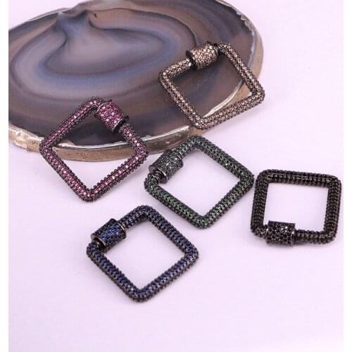 6PCS, Mix Color CZ Micro Pave Lock Carabiner Pave Lock Geometric Square Shaped Crystal Zirconia Clasp Findings