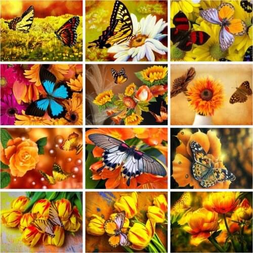Huacan Diy Diamond Painting Mosaic Butterfly Flower Wall Stickers Diamond Embroidery Animal Floral Home Decor Diamond Art