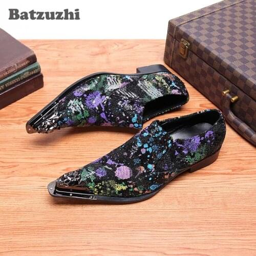 Batzuzhi Formal Dress Shoes Pointed Metal Tip Fashion Men Shoes Party Shoes Men Oxfords zapatos de hombre, Big Sizes US6-12