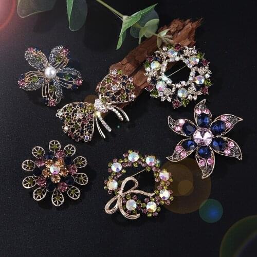 Brooch Pin Vintage Colorful Crystal Flowers Rhinestone Brooch Pin Badge DIY Rhinestone Accessories Party Wedding