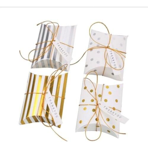 Paper Candy Box Pillow Shape Wholesale Gift Packaging Boxes Sugar Bags Christmas Box Wedding Party Supplies With Ribbon