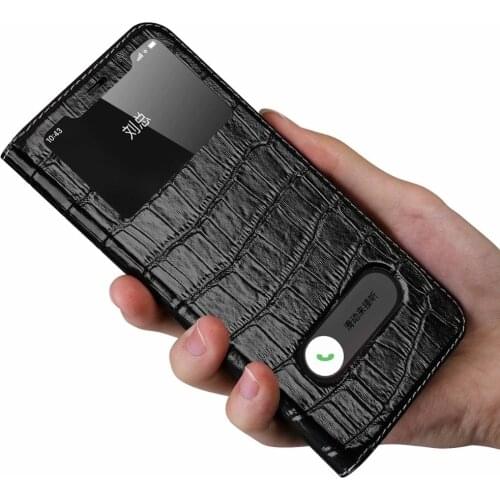 YXAYN Real leather crocodile pattern For iPhone X XR XS 11 Pro MAX Clear View Window Flip Cover Phone Case
