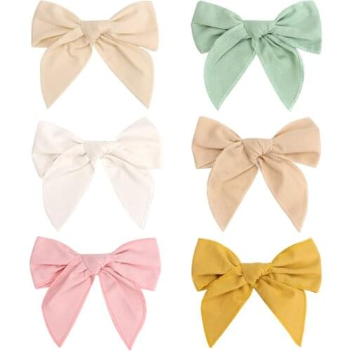CN New 6 Inch Grosgrain Ribbon Hair Bow Clips Fashion Fresh Simple Girls Hairpins For Children Barrettes Kids Hair Accessories