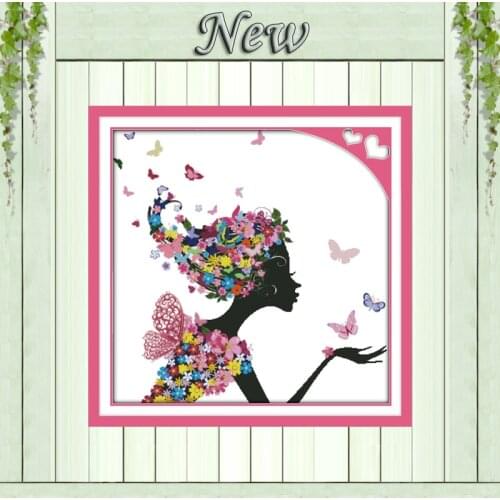Flower woman painting Girl Drawing pattern printed on the canvas DMC 14CT 11CT DIY Cross Stitch kits Needlework Sets Embroidery