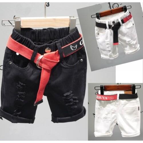 Childrens shorts baby clothing summer 2020 new solid color hole casual pants shorts fashion kids boy denim shorts (without belt
