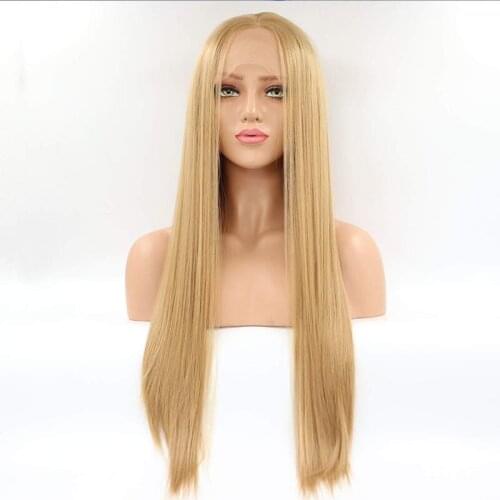 Long Blonde Silky Straight Synthetic Lace Front Wigs Heat Resistant Fiber Wig Natural Hair Replacement Party Wig For Women